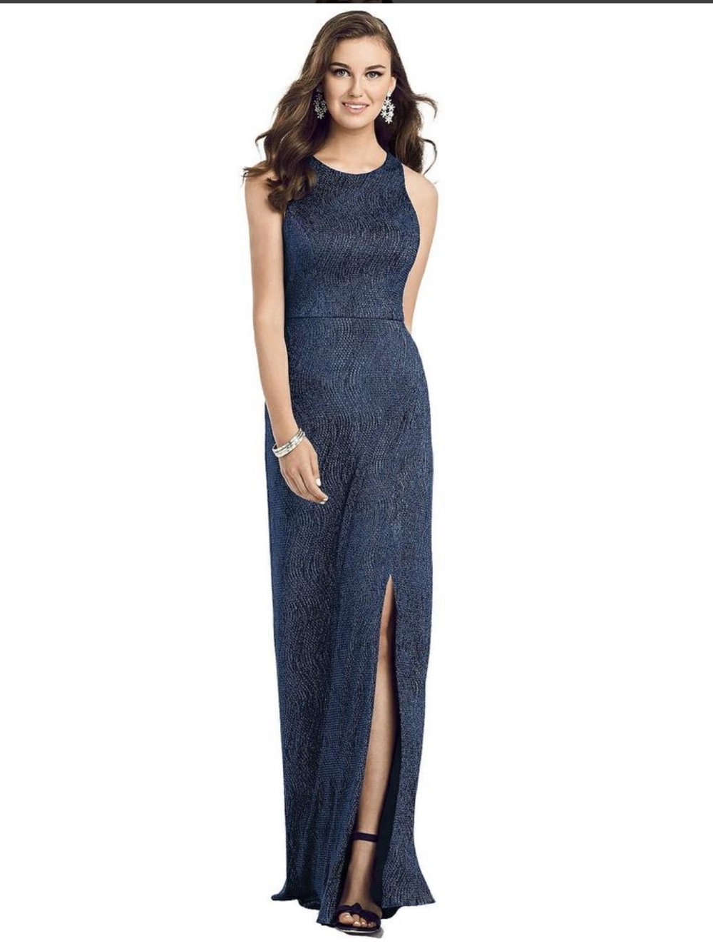 NWT Dessy Collection Sz 4 SoHo Metallic Floor Length Keyhole Maxi Dress Rt $231